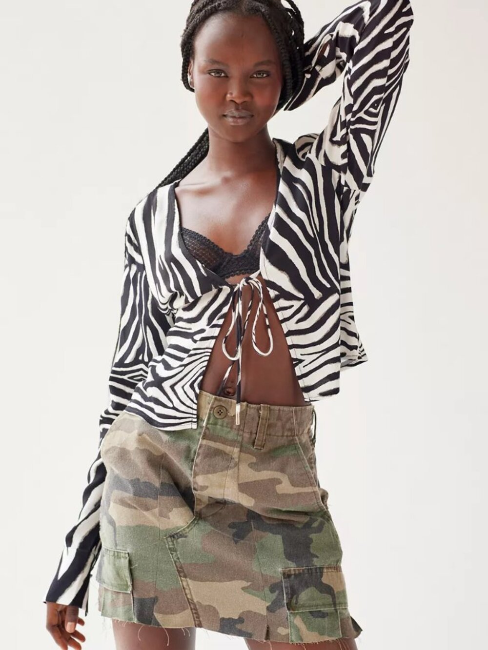 AFRM Yamila Flyaway Top Zebra Print Cropped Front Tie Blouse Size S/P